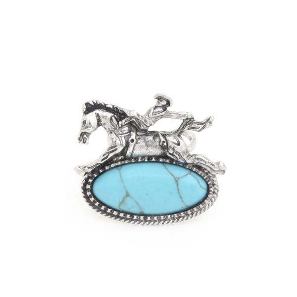 HORSE OVAL TURQUOISE BEAD RING