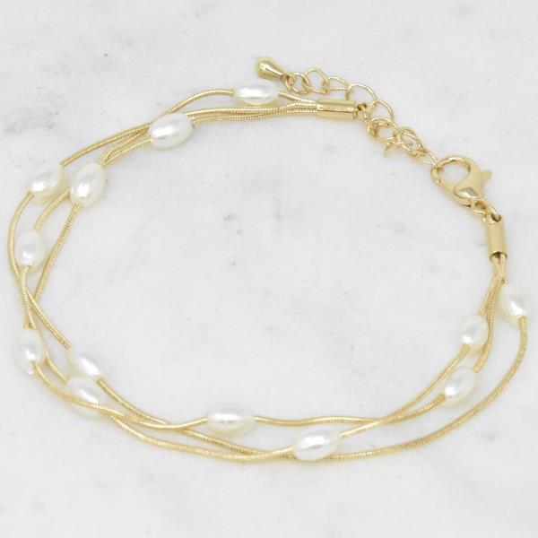 PEARL STATION LAYERED METAL CHAIN BRACELET