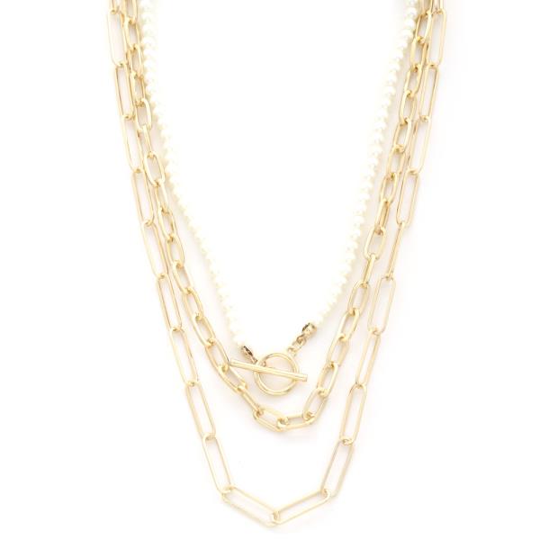 OVAL LINK BEADED TOGGLE CLASP NECKLACE
