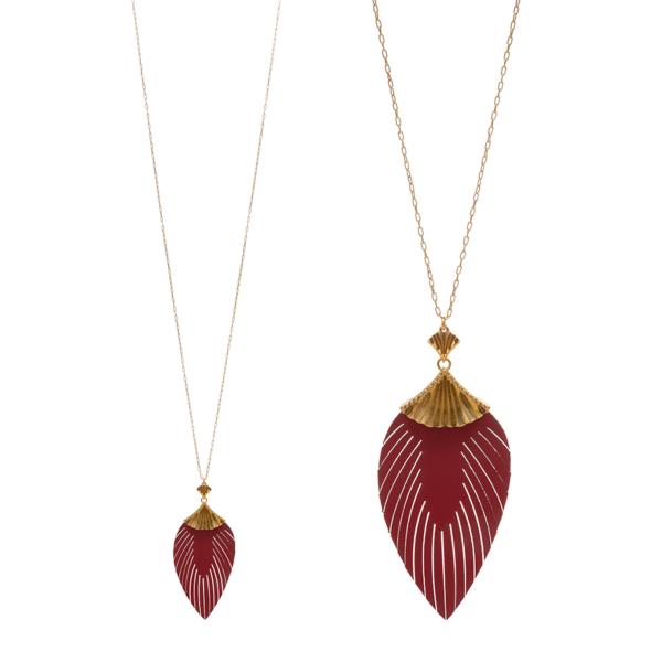 FEATHER SHAPED PU LEATHER LONG NECKLACE