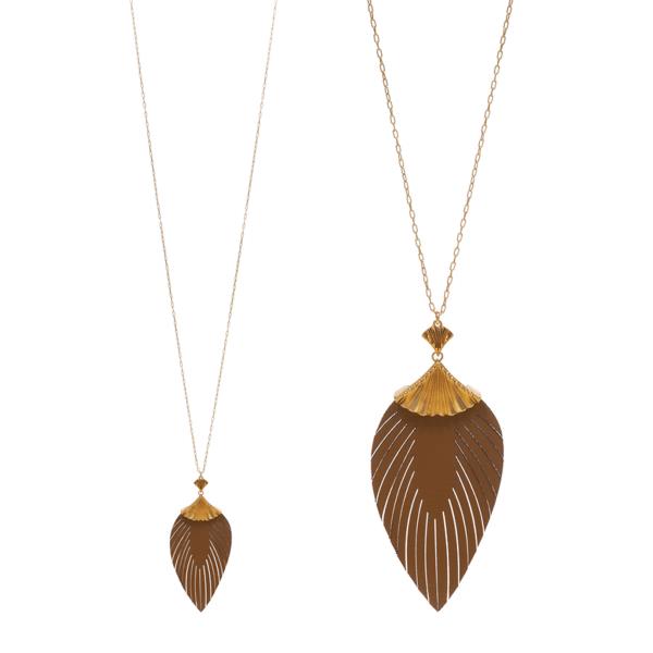 FEATHER SHAPED PU LEATHER LONG NECKLACE