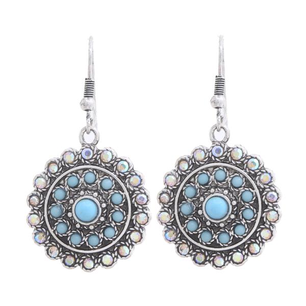 WESTERN STYLE TQ STONE ROUND DANGLE EARRING