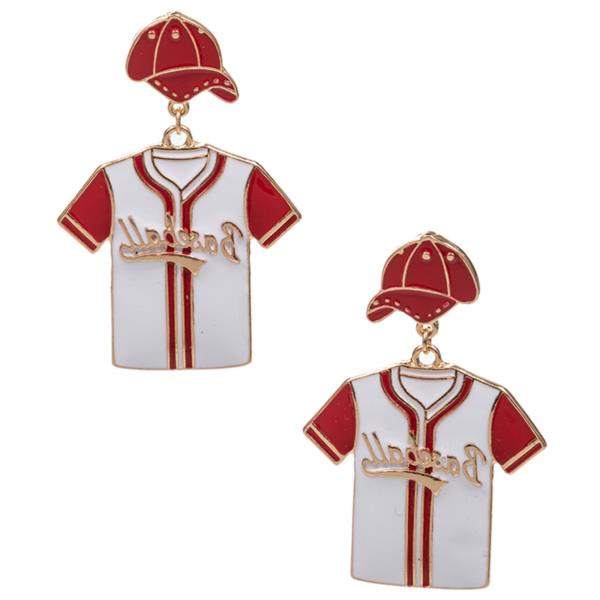 BASEBALL UNIFORM SHAPED ENAMEL POST EARRING