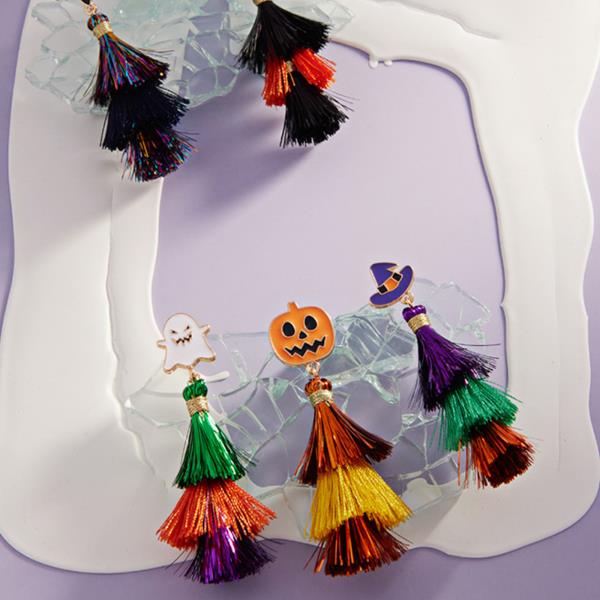 2.5 INCH WITCH HAT WITH GLITTER TASSEL POST EARRING