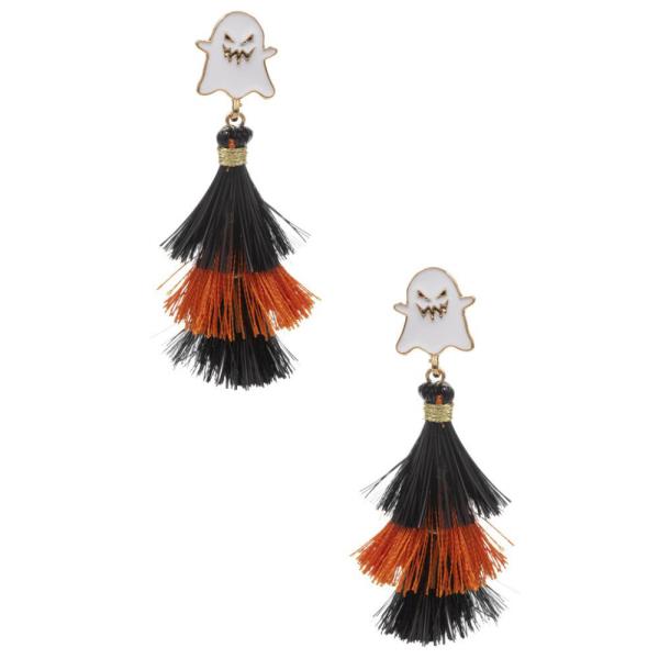 2.5 INCH WITCH HAT WITH GLITTER TASSEL POST EARRING
