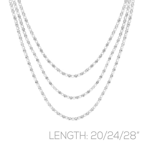 3 LINE RHINESTONE PEARL NECKLACE