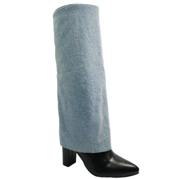 DENIM COVERED KNEE HIGH BOOTS 12 PAIRS