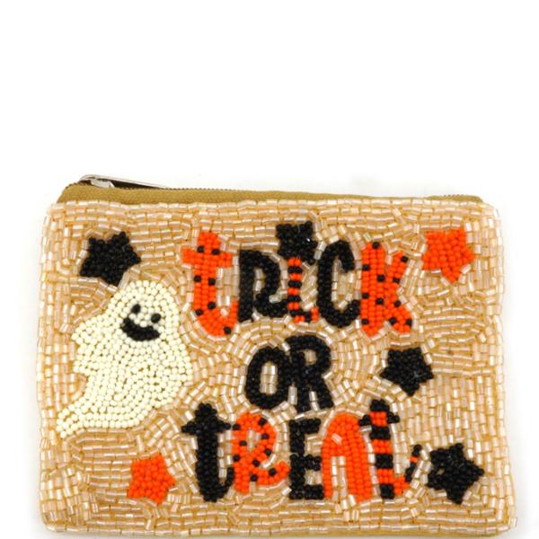 HALLOWEEN SEED BEADED "TRICK OR TREAT" COIN BAG