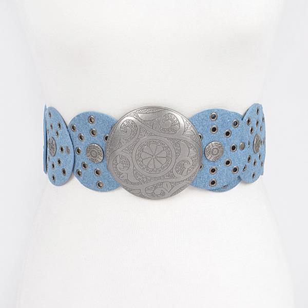 DENIM MULTI EYELET ROUNDS WESTERN BELT