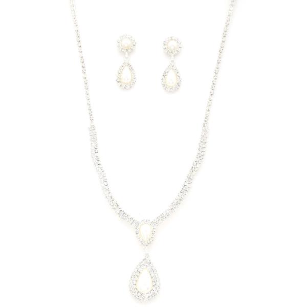 TEARDROP PEARL BEAD RHINESTONE NECKLACE