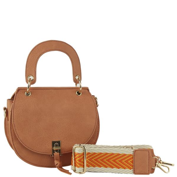 PLAIN CHIC CROSSBODY HAND BAG W GUITAR STRAP