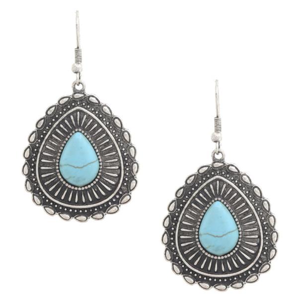 TURQUOISE BEAD TEARDROP METAL EARRING