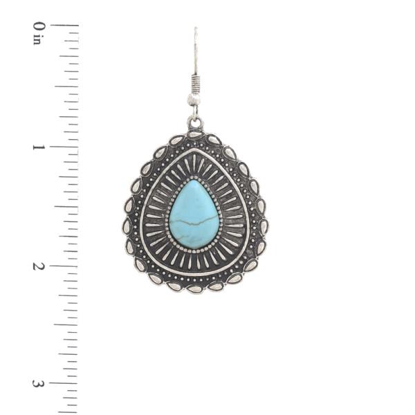 TURQUOISE BEAD TEARDROP METAL EARRING