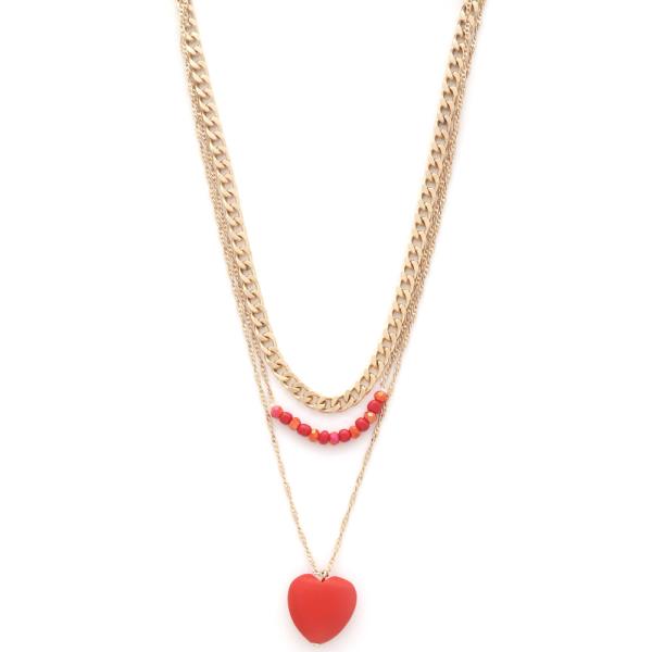 HEART CURB LINK BEADED LAYERED NECKLACE