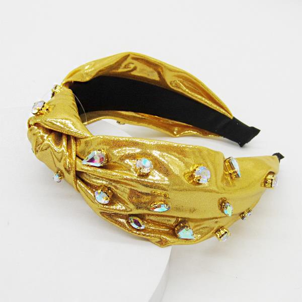 RHINESTONE METALLIC FABRIC KNOT HEADBAND
