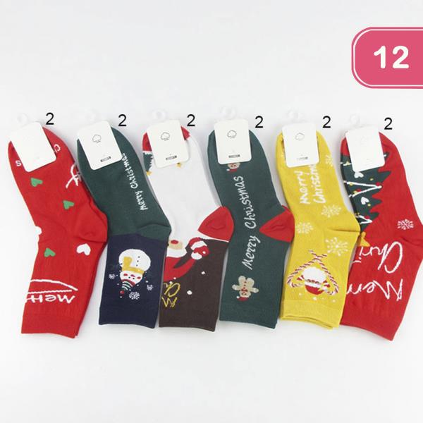 CHRISTMAS COTTON ANKLE SOCKS (12 UNITS)