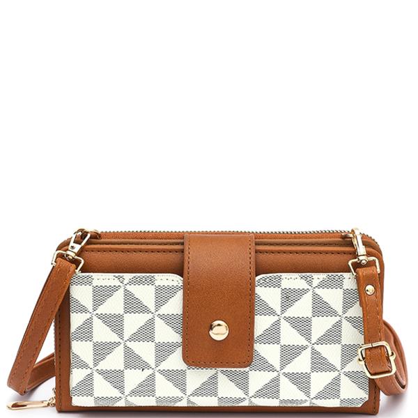 MONOGRAM BUTTON ZIPPER CROSSBODY WALLET
