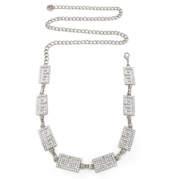 RHINESTONE GREEK KEY LINK CHAIN BELT