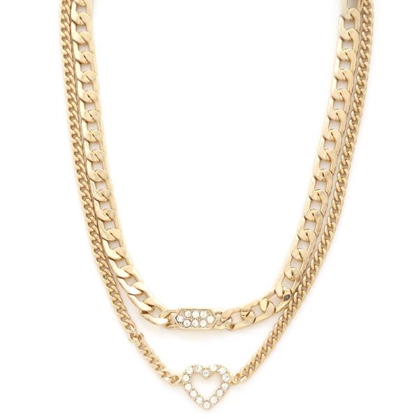 SODAJO HEART CHARM CURB LINK LAYERED NECKLACE