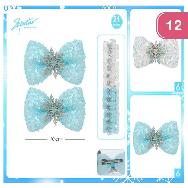 CHRISTMAS SNOWFLAKES HAIR BOW (12 UNITS)