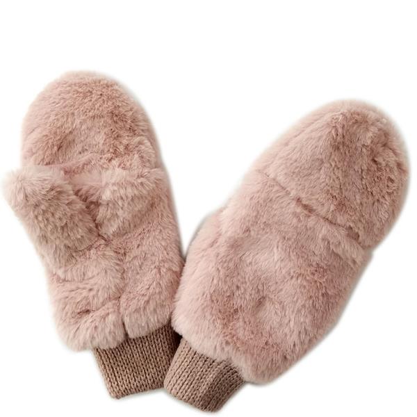SOLID FAUX FUR MITTENS