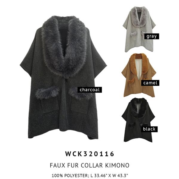 FAUX FUR COLLAR KIMONO