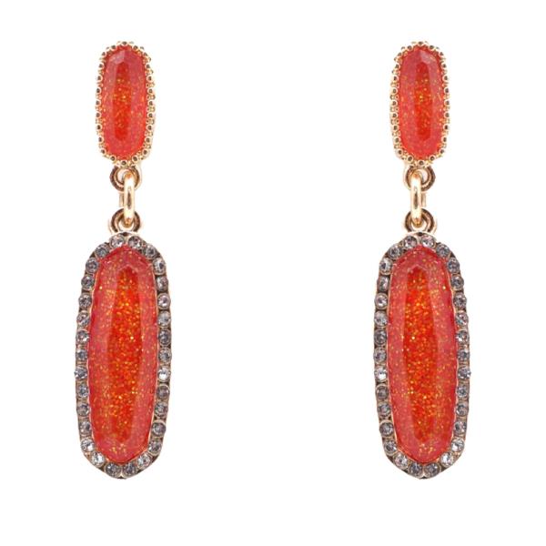 LONG OVAL GLITTER DANGLE EARRING