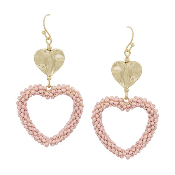 DOUBLE HEART & METAL SEED BEAD EARRING