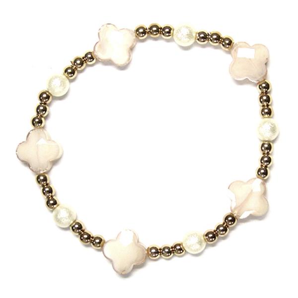 FLOWER PEARL BEAD STRETCH BRACELET