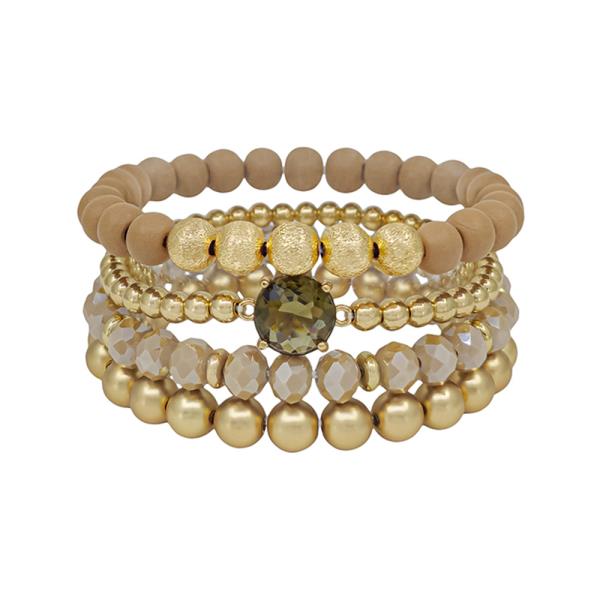 ROUND CLEAR  WOOD METAL CCB 4SET BRACELET