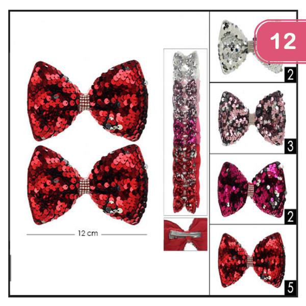 PINK AND RED TONE FLIP SEQUIN HAIR(12UNITS) BOW