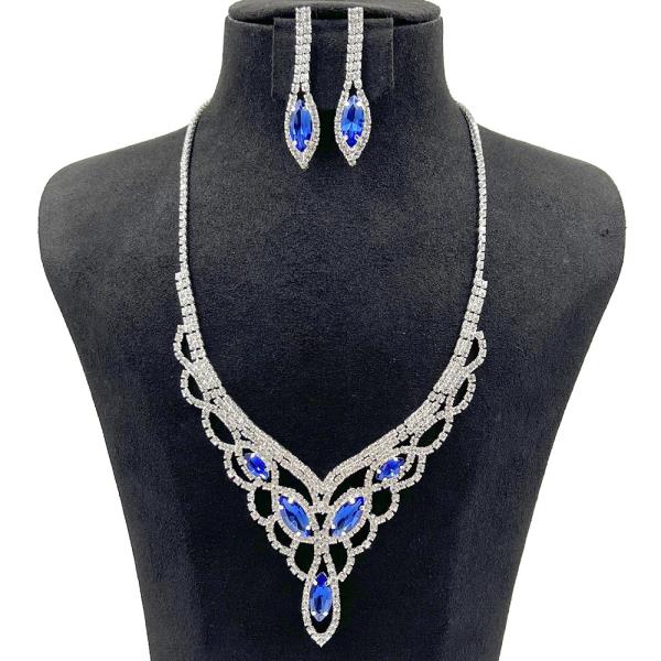 RHINESTONE DESIGN CRYSTAL NECKLACE AND EARRING SET