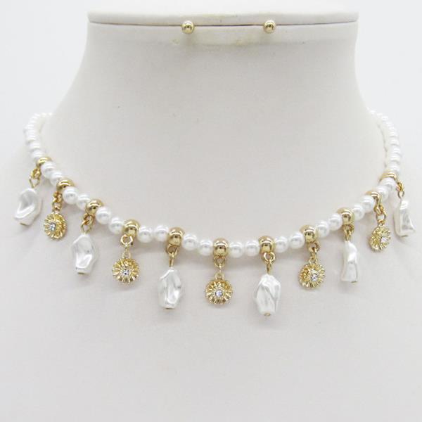 PEARL MULTI CHARM NECKLACE EARRING SET