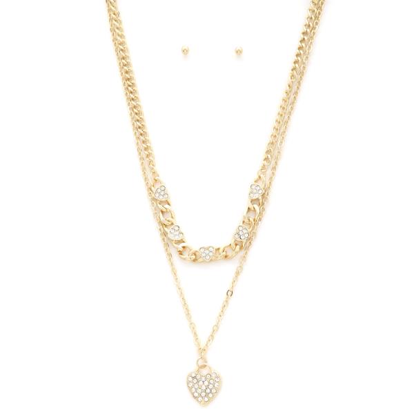 HEART LINK CURB LINK LAYERED NECKLACE