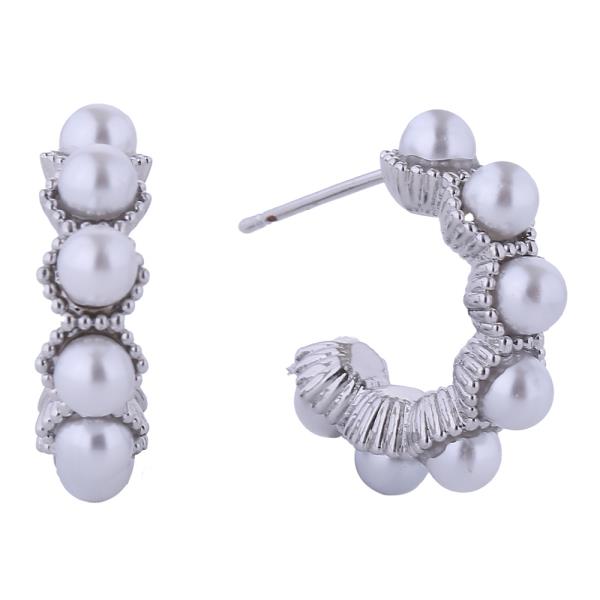 14K GOLD/WHITE GOLD DIPPED PEARL DECOR POST EARRINGS