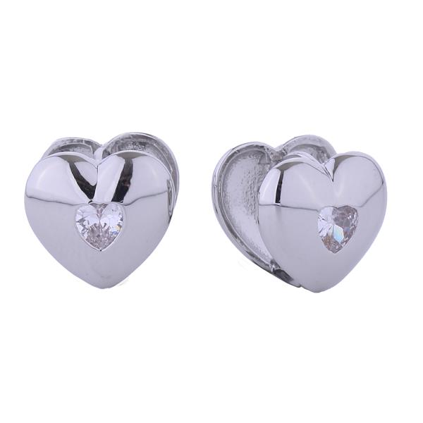 14K GOLD/WHITE GOLD DIPPED DOUBLE HEART HUGGIE EARRINGS