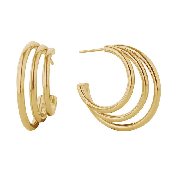 14K GOLD/WHITE GOLD DIPPED TRIO CIRCLE POST EARRINGS