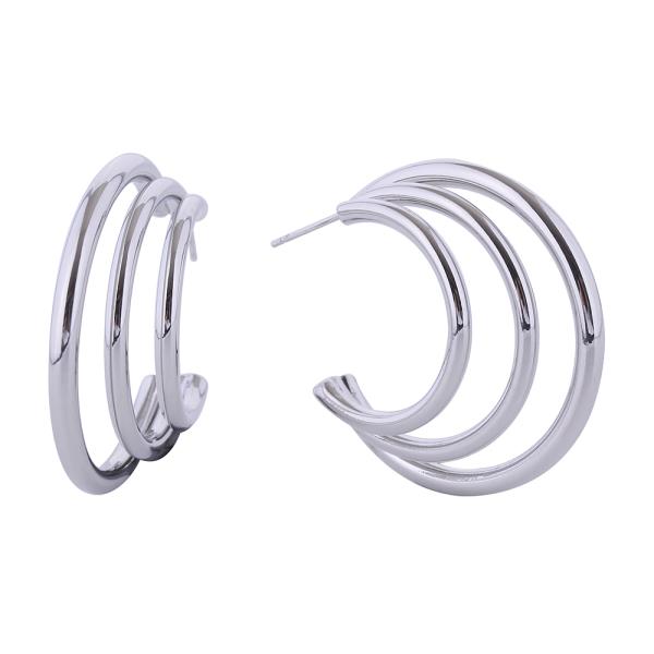 14K GOLD/WHITE GOLD DIPPED DISCO TRIPLE HOOP EARRINGS