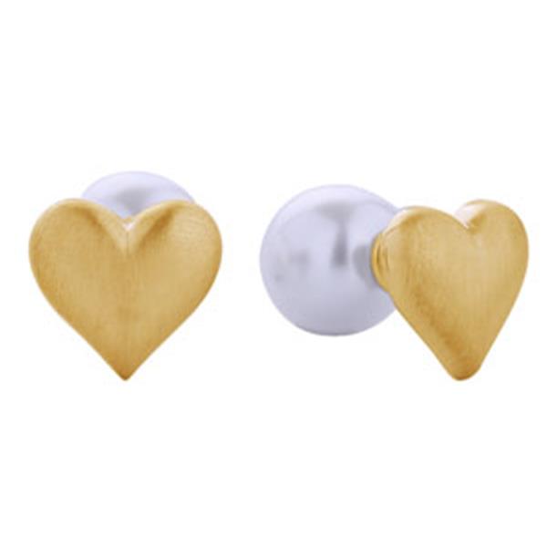 14K GOLD/WHITE GOLD DIPPED MATTE HEART TO PEARL POST EARRINGS