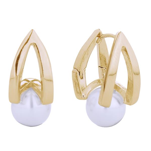 14K GOLD/WHITE GOLD DIPPED CULTURED PEARL HUGGIE EARRINGS