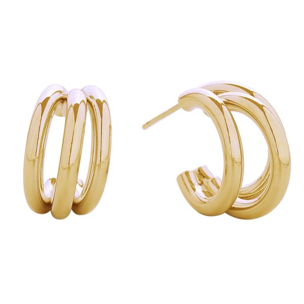 14K GOLD/WHITE GOLD DIPPED TRIPLE HOOP TANGO POST EARRINGS