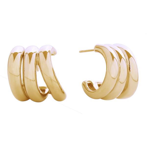14K GOLD/WHITE GOLD DIPPED MINI TRIPLE HO0P POST EARRINGS