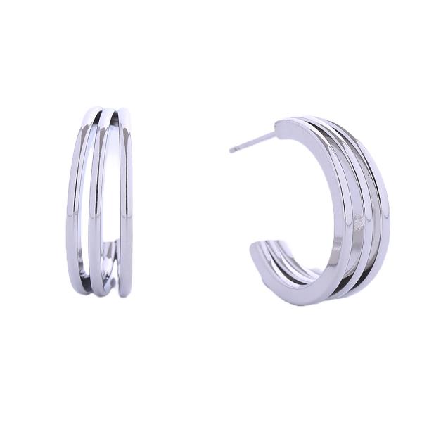 14K GOLD/WHITE GOLD DIPPED THREE ROW POST EARRINGS