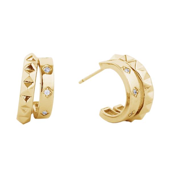 14K GOLD/WHITE GOLD DIPPED POST EARRING CZ PAVED EARRING