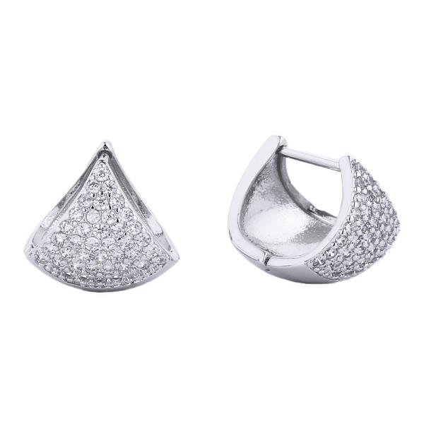 14K GOLD/WHITE GOLD DIPPED HUGGIE EARRING CZ PAVED