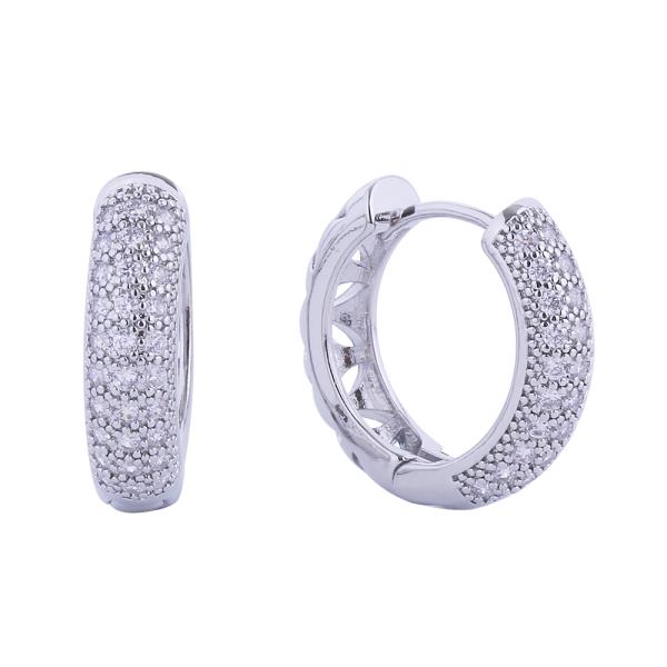 14K GOLD/WHITE GOLD DIPPED HUGGIE HOOP CZ PAVED EARRING