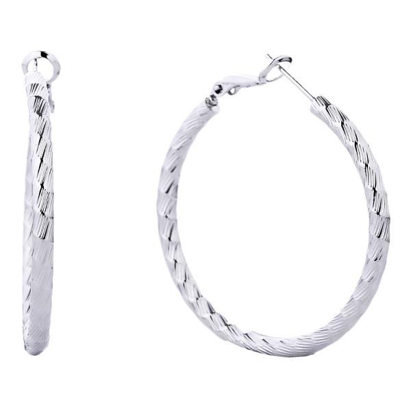 14K GOLD/ WHITE GOLD DIPPED OMEGA CLOSURE TEXTURED HOOP EARRING