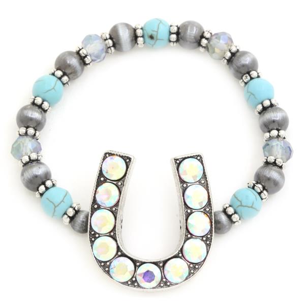 HORSE SHOE RHINESTONE BEADED BRACELET