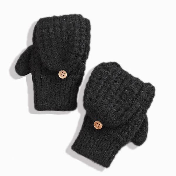 WOOL BLEND WAFFLE KNIT FLIP MITTEN GLOVES