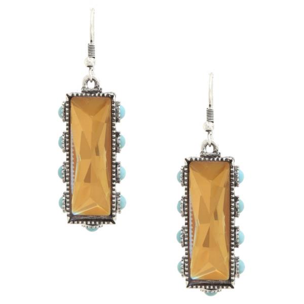 WESTERN LONG RECTANGLE TURQUOISE BEAD EARRING